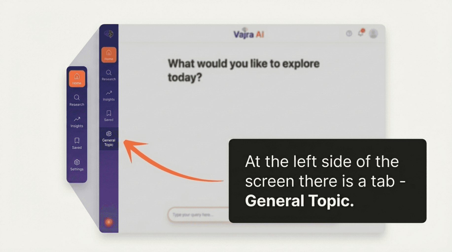 Mobile screenshots of the Vajra AI interface, showing the menu and topic selection