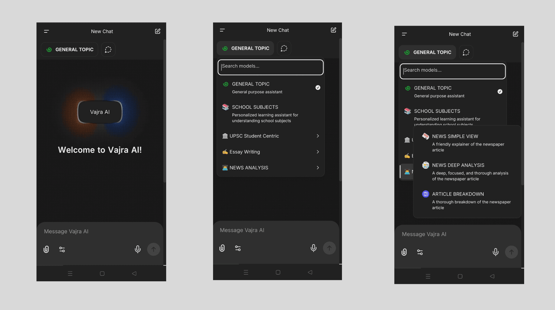 Step 3: Choose Your Focus Area, showing options for School Subjects, UPSC, and Essay